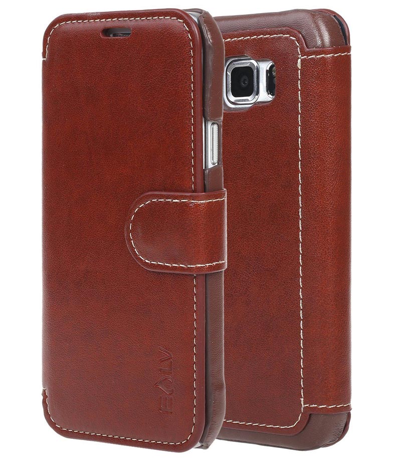 Leather Flip Folio Wallet Ultra Slim Card Brown Case